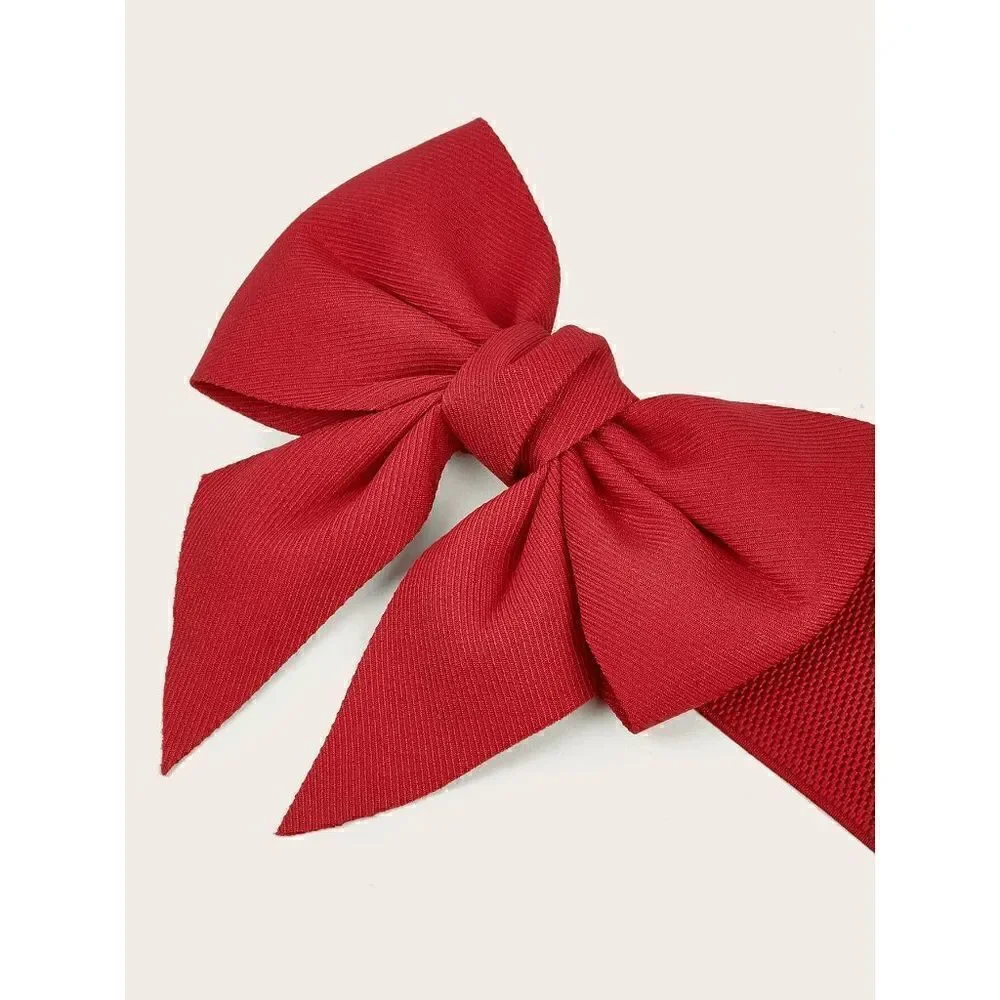 🎀 Red Bow Decor Elastic Stretchy Wide Corset Belt SIZE L-XL NEW